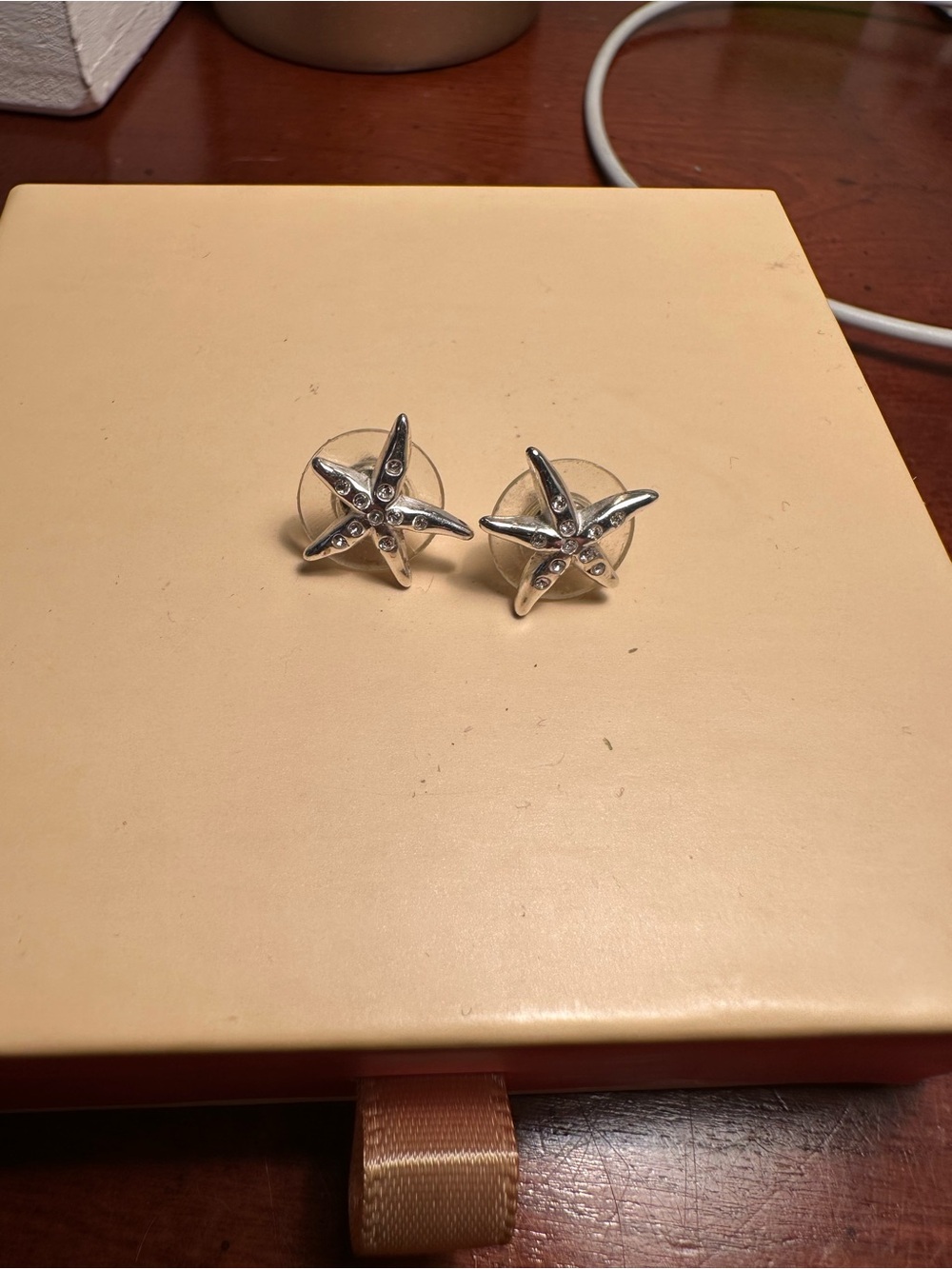 Silver Tone Rhinestone Starfish Stud Earrings Coastal Beach Jewelry